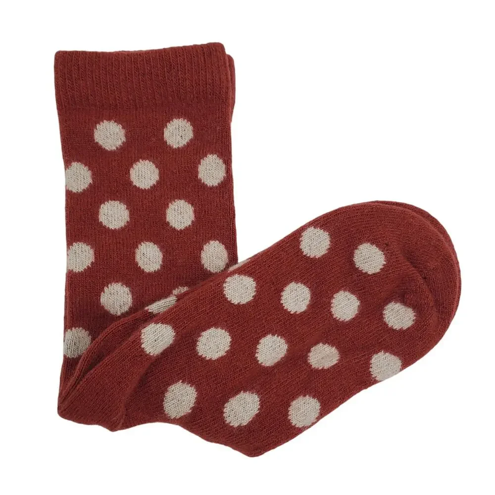 New Garnet Hill Dot Socks 9-11 Warm Cozy Cashmere Blend Crew Orange Holiday Gift